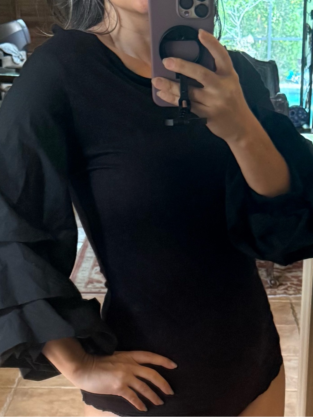 INC Black Ruffle Sleeve Top